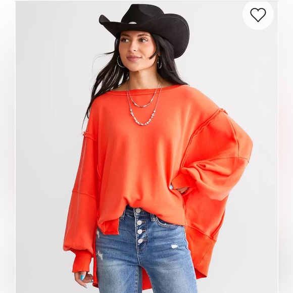 Free People We The Free Camden Oversized Sweatshirt in Scarlet Sun Size Large - Picture 1 of 5